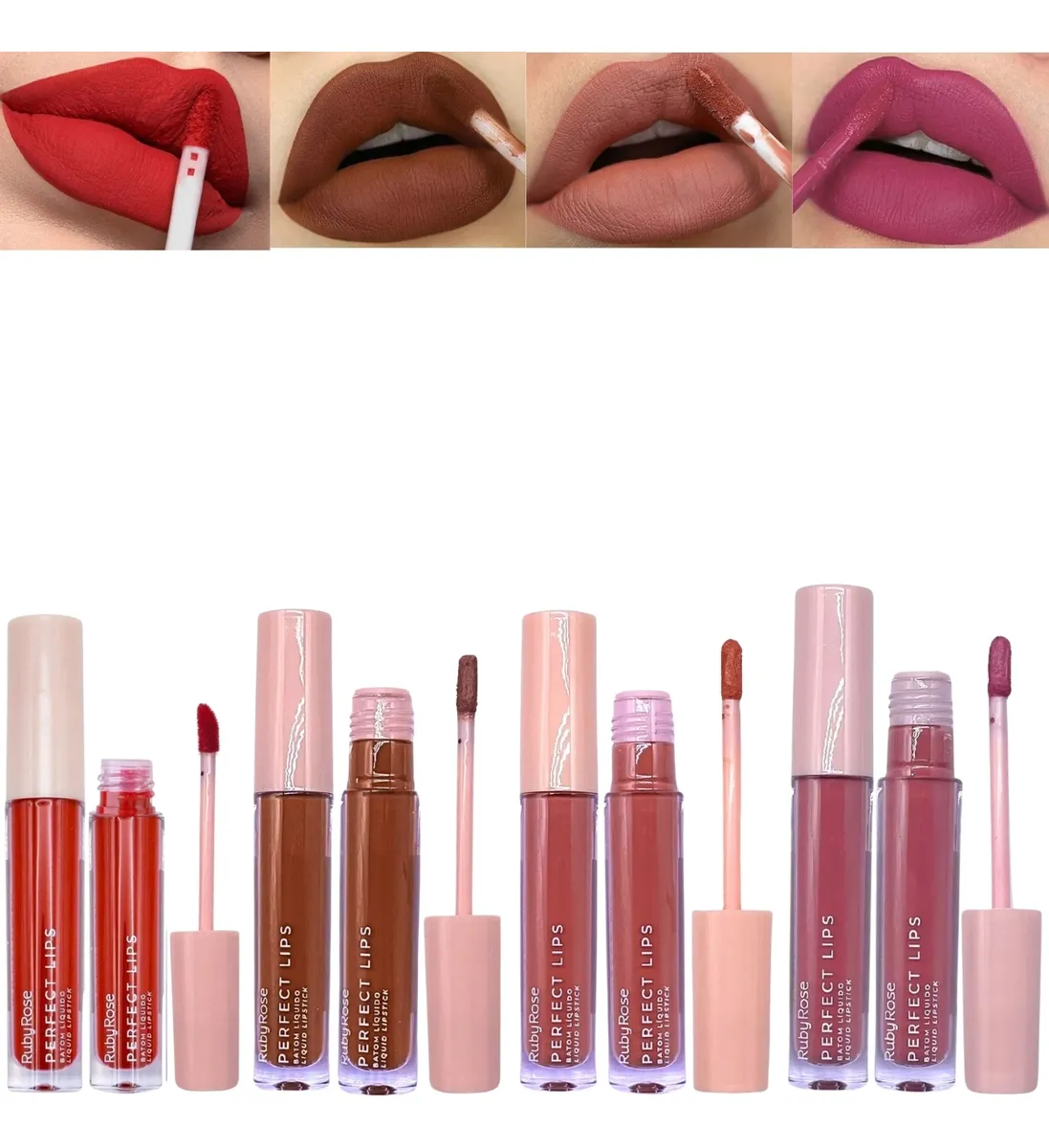 Kit 4 Batons Líquido Matte Perfect Lips Ruby Rose