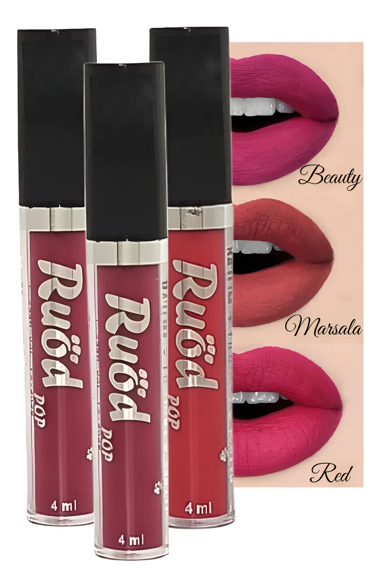Kit Com 3 Batom Líquido Matte Ruöd Pop Tons Vermelho