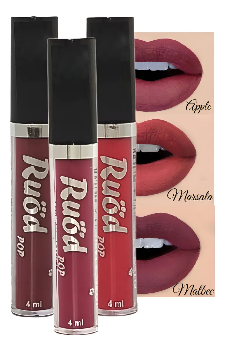 Kit Com 3 Batom Líquido Matte Ruöd Pop Tons Escuro